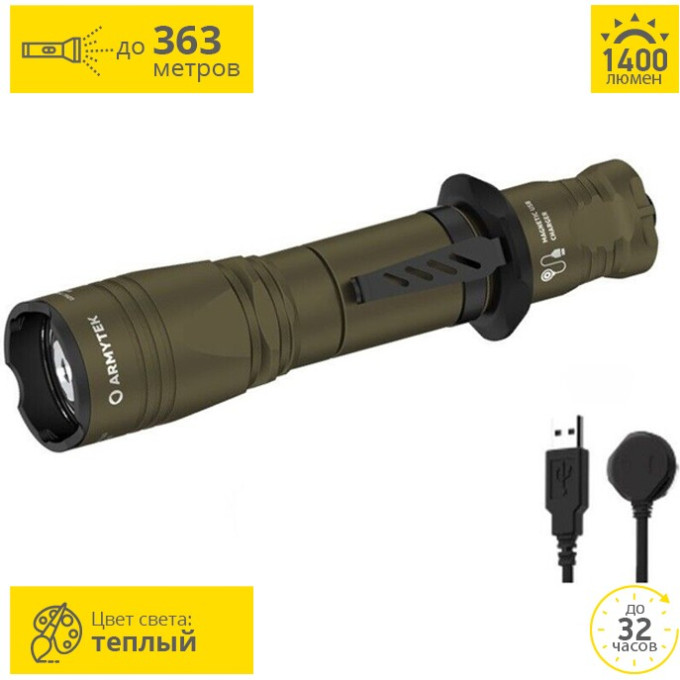 Фонарь ARMYTEK DOBERMANN PRO MAGNET USB OLIVE теплый свет